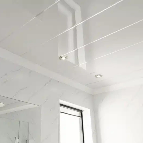 MR WET WALL 2700X250X5MM CEILING PANELS (10 PACK) - WHITE HIGH GLOSS WITH CHROME INLAY