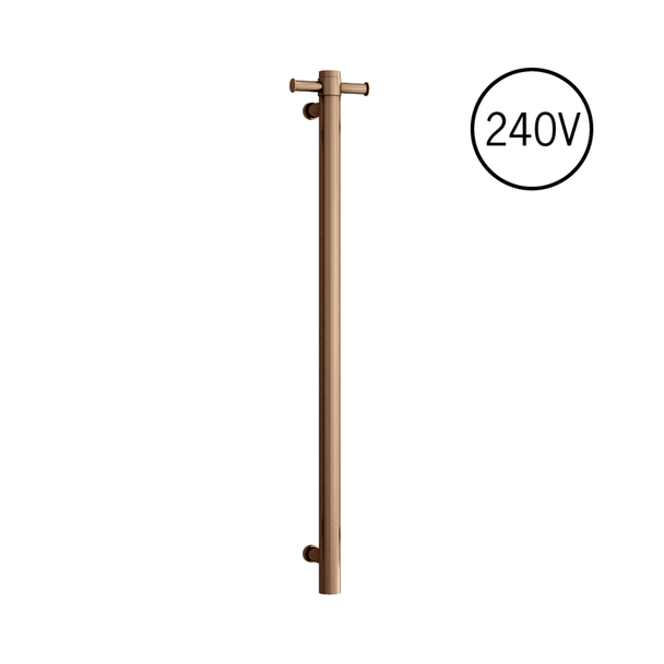 Thermorail Straight/Round 240Volt Vertical Bar 900x142x100mm 20Watt With Optional Hook - Brushed Bronze
