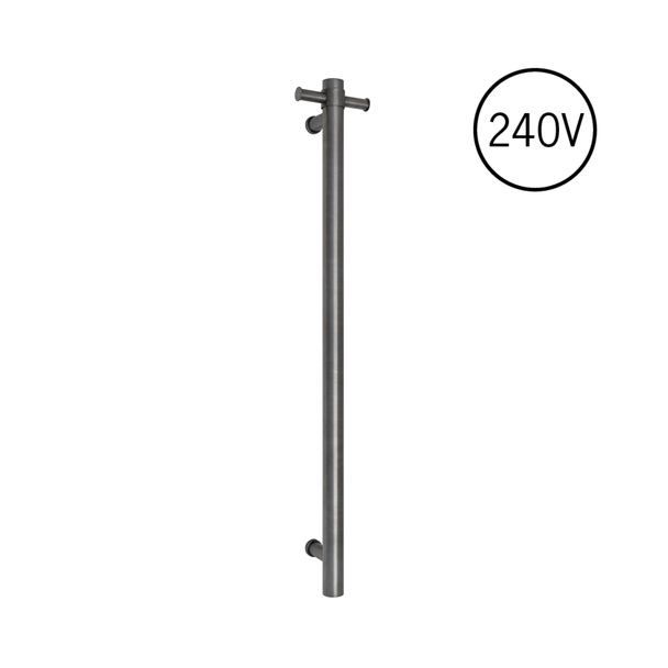 Thermorail Straight/Round 240Volt Vertical Bar 900x142x100mm 20Watt With Optional Hook - Brushed Gun Metal