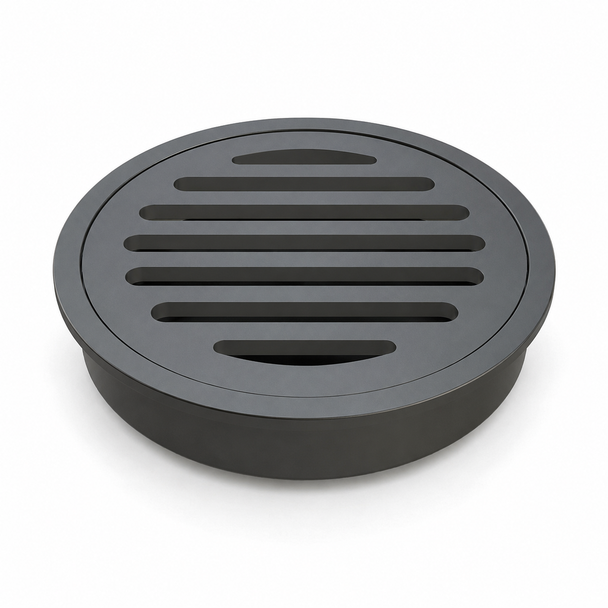 STANDARD BRASS ROUND FLOOR WASTE 100mm MATTE BLACK
