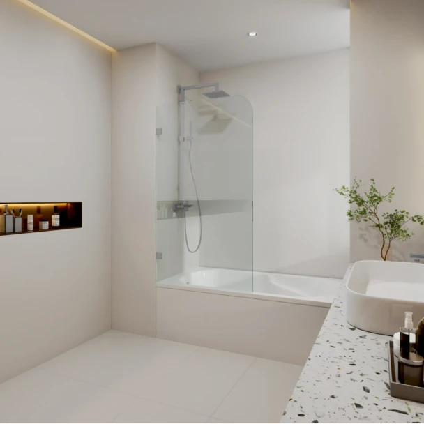HAYDEN FRAMELESS BATH SCREEN WITH CURVED CORNER