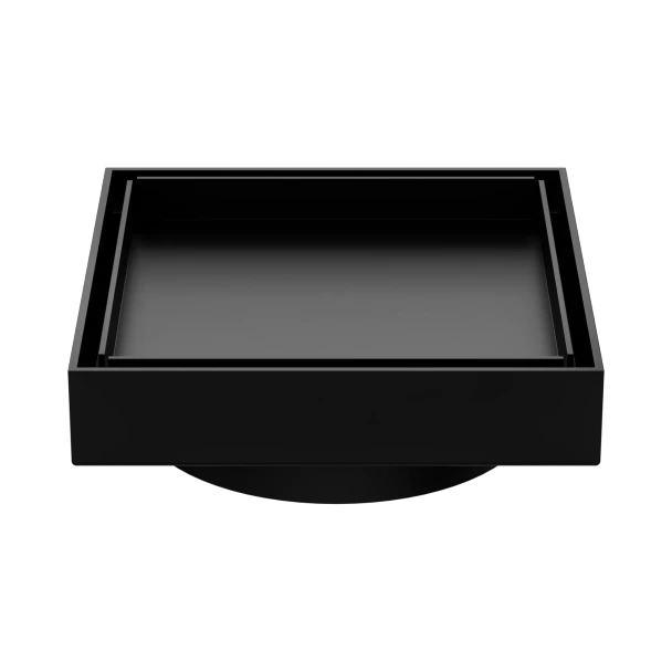 100mm SQUARE TILE INSERT FLOOR WASTE 80mm OUTLET - MATTE BLACK