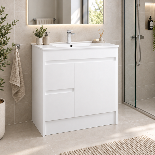 POLAR SLIMLINE LEFT HAND 750x370 FLOOR STANDING PVC VANITY
