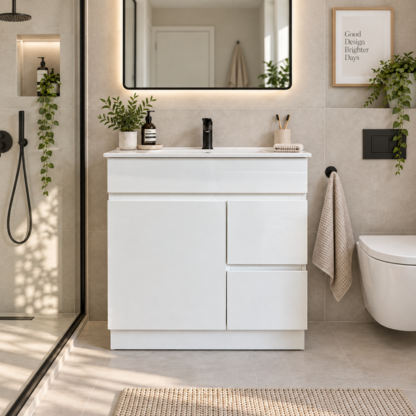 SYLVIA SLIMLINE 750x350mm FLOOR STANDING VANITY RIGHT HAND DRAWERS