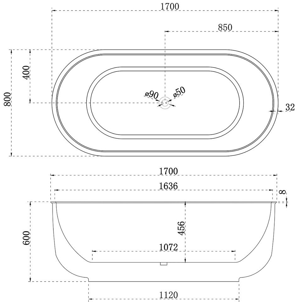 MAYFAIR FREESTANDING BATH 1700 MATTE WHITE 