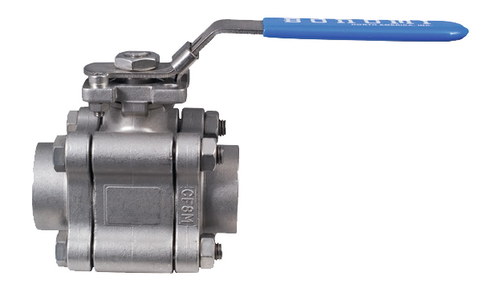 742H - Stainless steel direct mount high pressure, high temperature 3-piece full port ball valve with locking lever.
