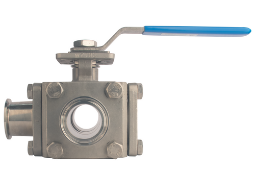 97L-STC (L) - Direct mount, Stainless steel ANSI class 150 wafer-style flanged full port ball valve.