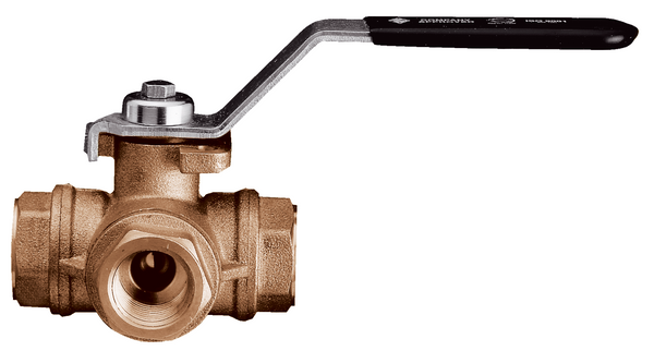 365N - 3-way brass ball valve with ISO 5211 pad for actuator, standard port, FNPT.