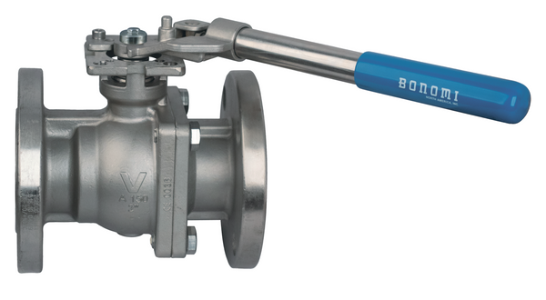 766000 SRL - Deadman spring lever, Split Body style, ANSI 150 class flanged raised face stainless steel ball valve, full port.