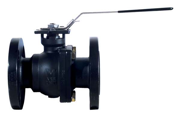 766001 - Carbon steel, ANSI class 150 flanged ball valve, full port, with locking handle.