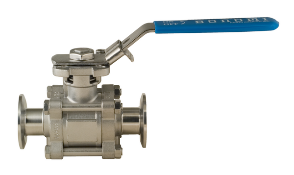 770 - Stainless steel, 3-piece direct mount, sanitary full port ball valves with latch locking lever.