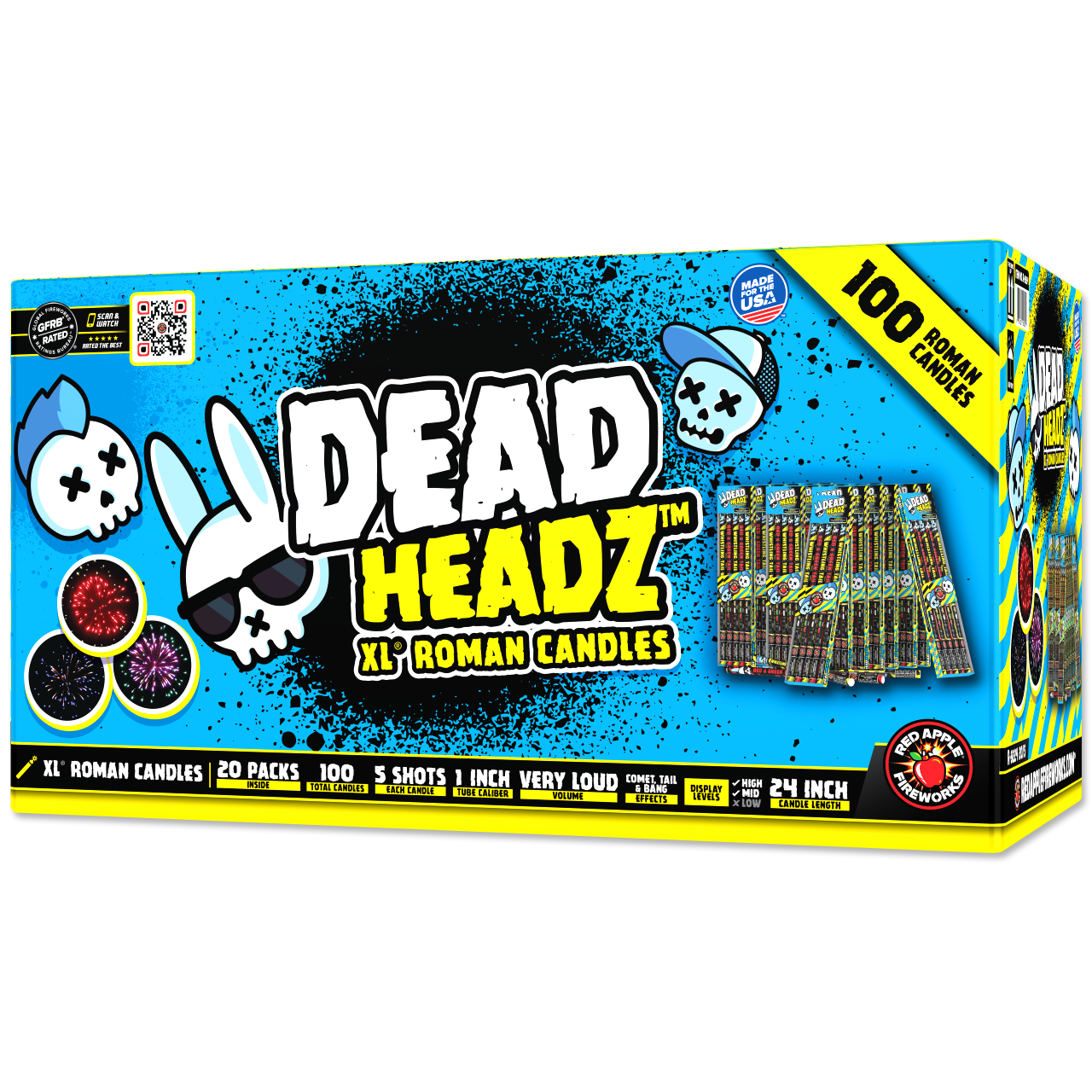 Dead Headz 5-Shots XL Roman Candles (case) - Red Apple Fireworks