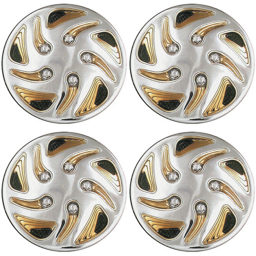 8" Swirl Style Gold And Chrome Golf Cart Wheel Covers - Set of 4