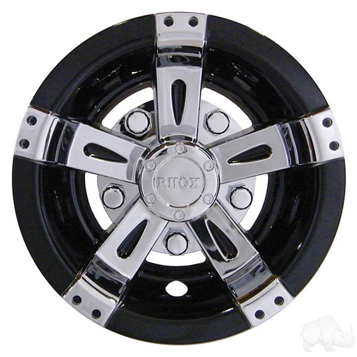 8" RHOX  Vegas Style Golf Cart Wheel Cover in Chrome and Black - Set of 4