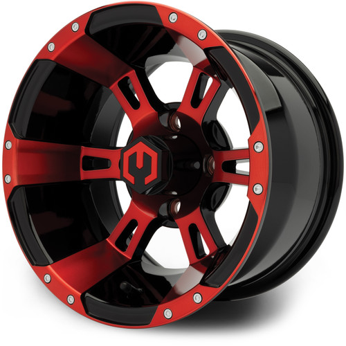 MODZ® Ambush  Black w/Machined Face Red Clear Coat 12x7 Golf Cart Wheel MODZ® Ambush  Black w/Machined Face Red Clear Coat 12x7 Golf Cart Wheel