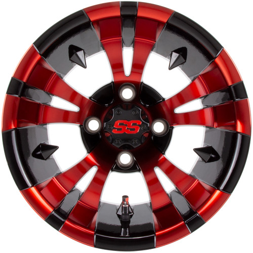 MODZ® Vampire  Black w/Machined Face Red Clear Coat 12x7 Golf Cart Wheel MODZ® Vampire  Black w/Machined Face Red Clear Coat 12x7 Golf Cart Wheel
