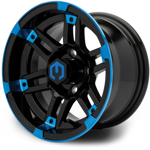MODZ® Aftershock  Black w/Machined Face Blue Clear Coat 12x7 Golf Cart Wheel MODZ® Aftershock  Black w/Machined Face Blue Clear Coat 12x7 Golf Cart Wheel
