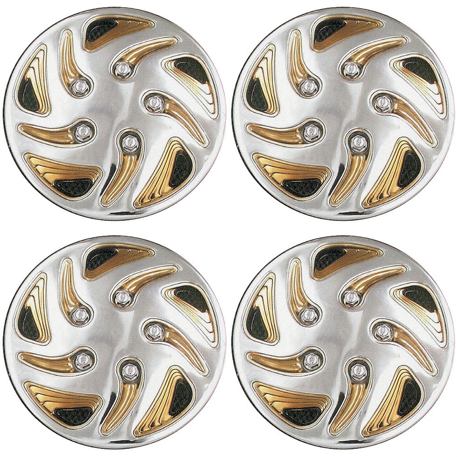 8" Swirl Style Gold And Chrome Golf Cart Wheel Covers - Set of 4