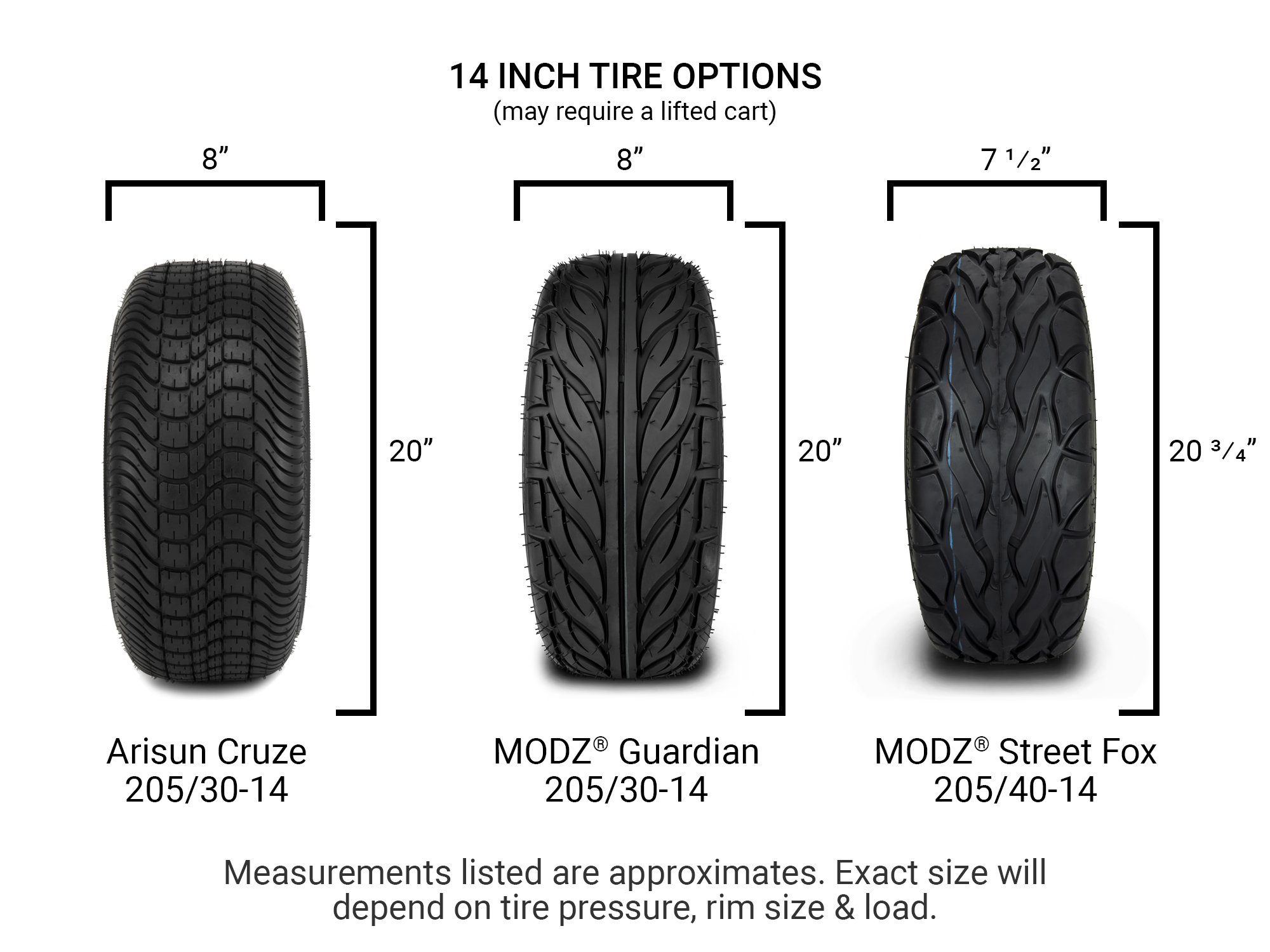 MODZ® 14" Enforcer Machined Black - Low Profile Tires and Wheels Combo