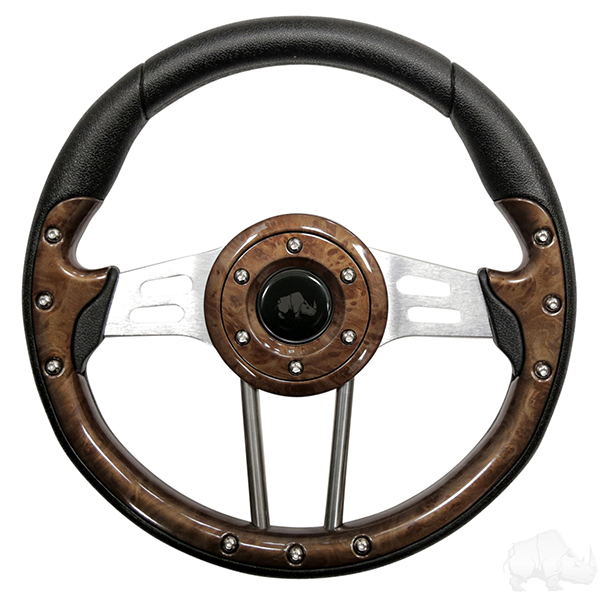 Woodgrain Grip/Brushed Aluminum Aviator 4 - Steering Wheel
