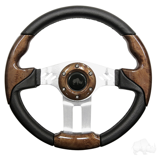 Woodgrain Grip/Brushed Aluminum Aviator 5 - Steering Wheel