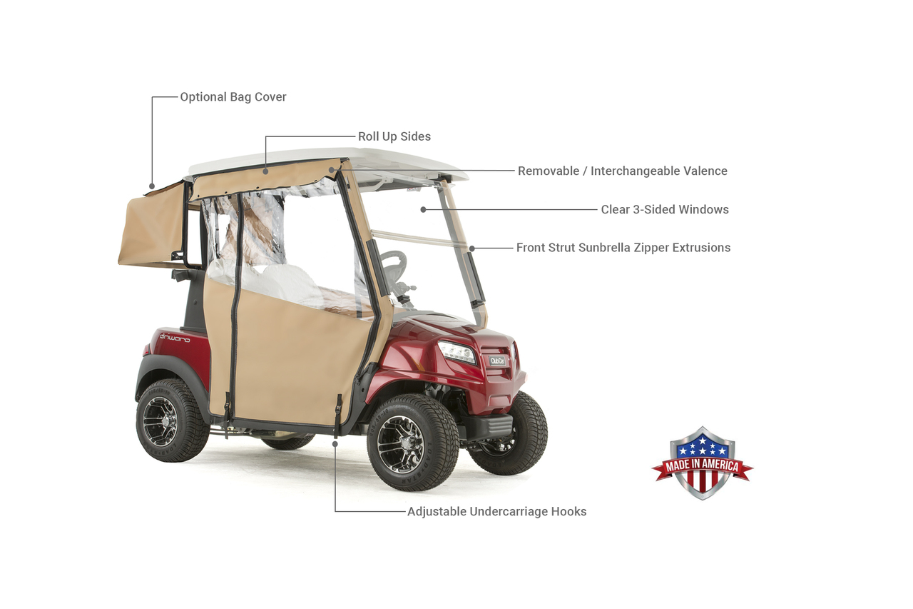 Club Car Onward  "PRO-TOURING" 3-Sided Sunbrella Track Style Golf Cart Enclosure