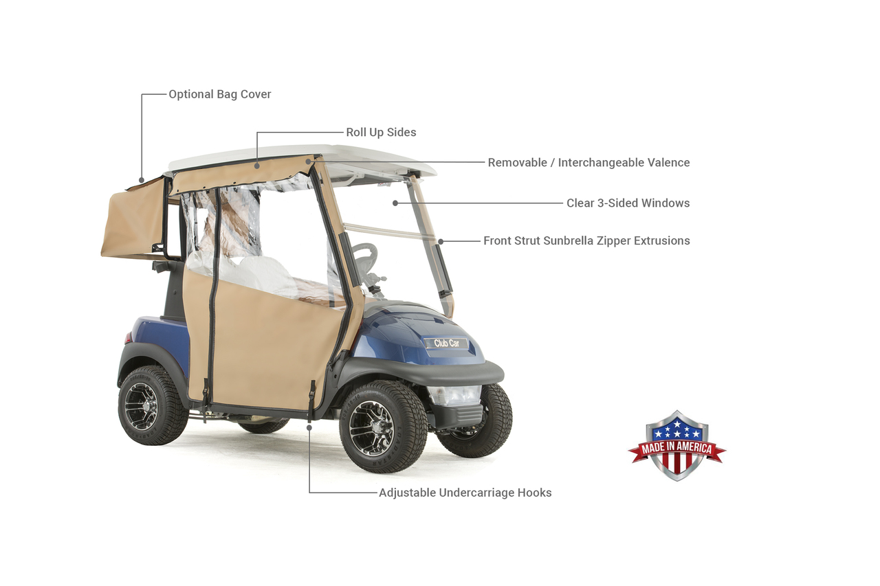Club Car Precedent "PRO-TOURING" 3-Sided Sunbrella Track Style Golf Cart Enclosure