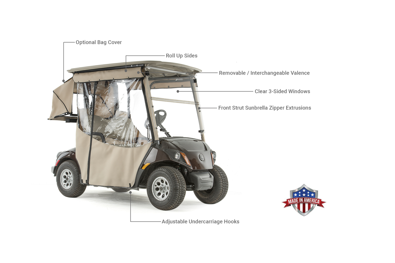 Yamaha Drive 2 "PRO-TOURING" 3-Sided Sunbrella Track Style Golf Cart Enclosure