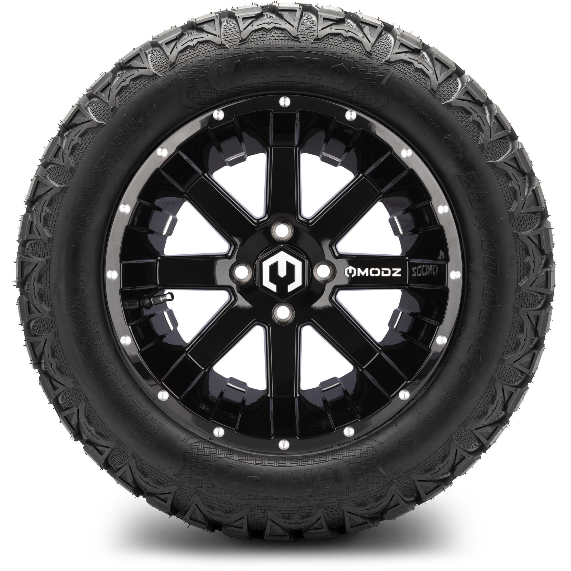 MODZ® 14" Assault Glossy Black with Ball Mill - All-Terrain Tires and Golf Cart Wheels Combo