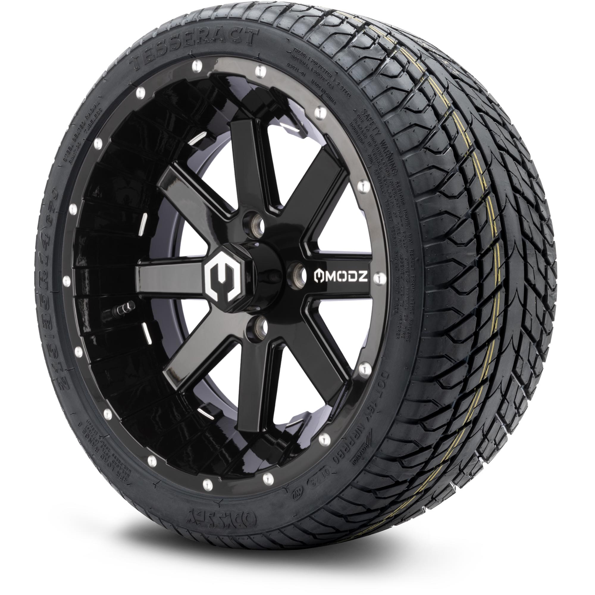 MODZ® 14" Assault Glossy Black with Ball Mill - Low Profile Golf Cart Tire and Wheel Combo
