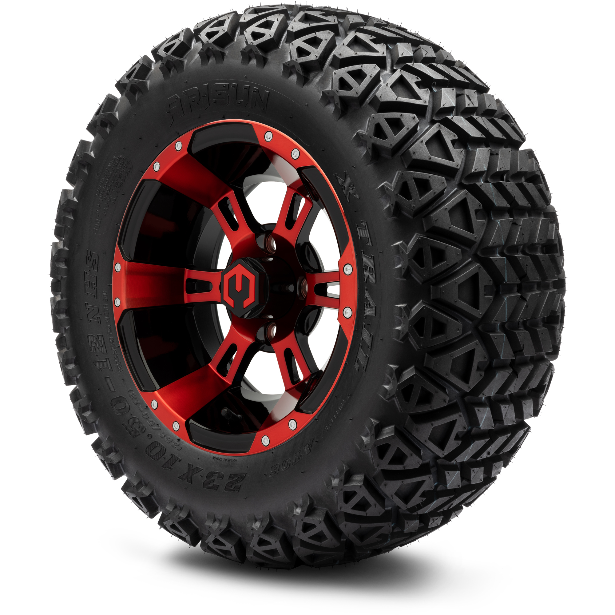 MODZ® 12 Ambush Red and Black - Lifted Tires and Wheels Combo