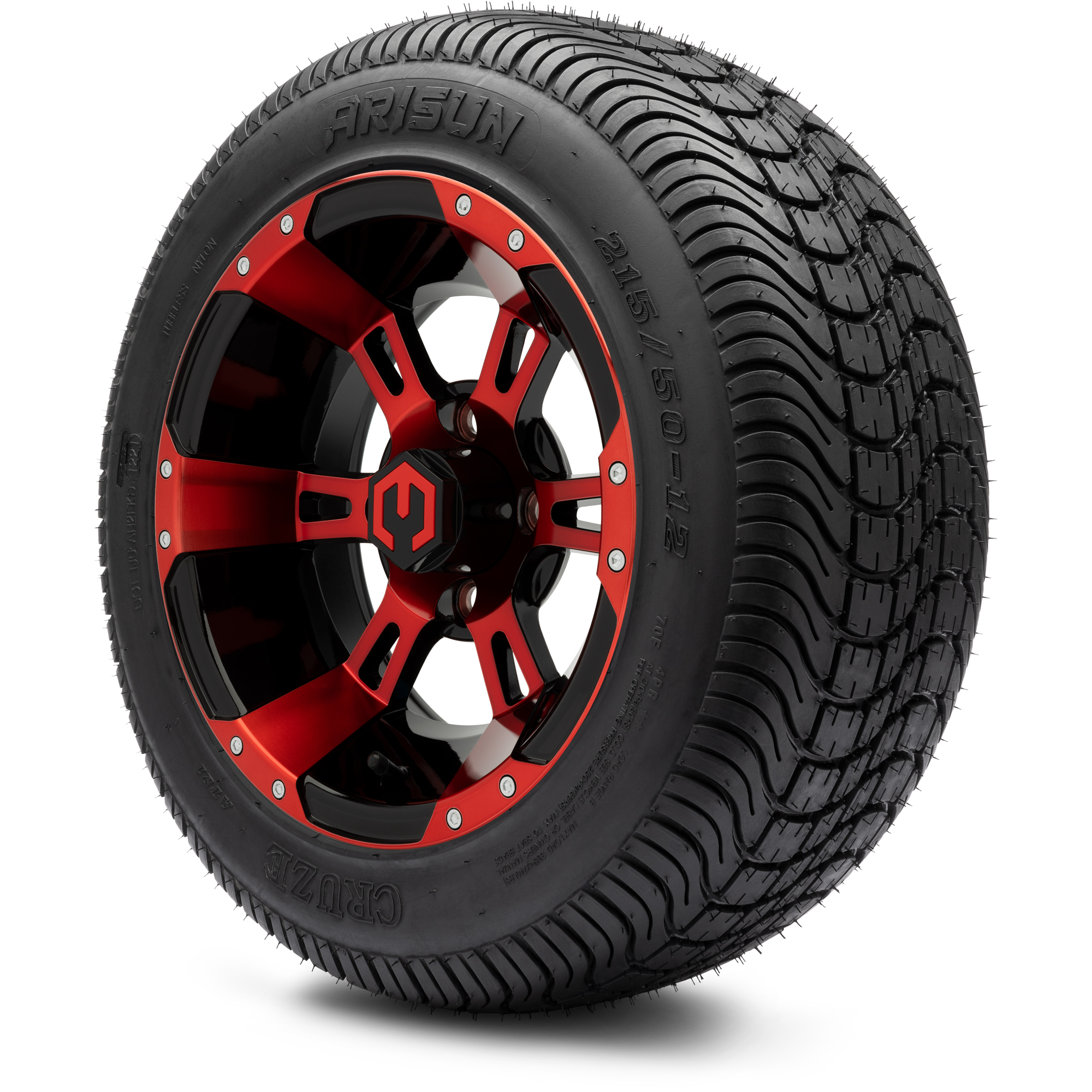MODZ® 12" Ambush Red and Black - Low Profile Golf Cart Wheel and Tire Combo