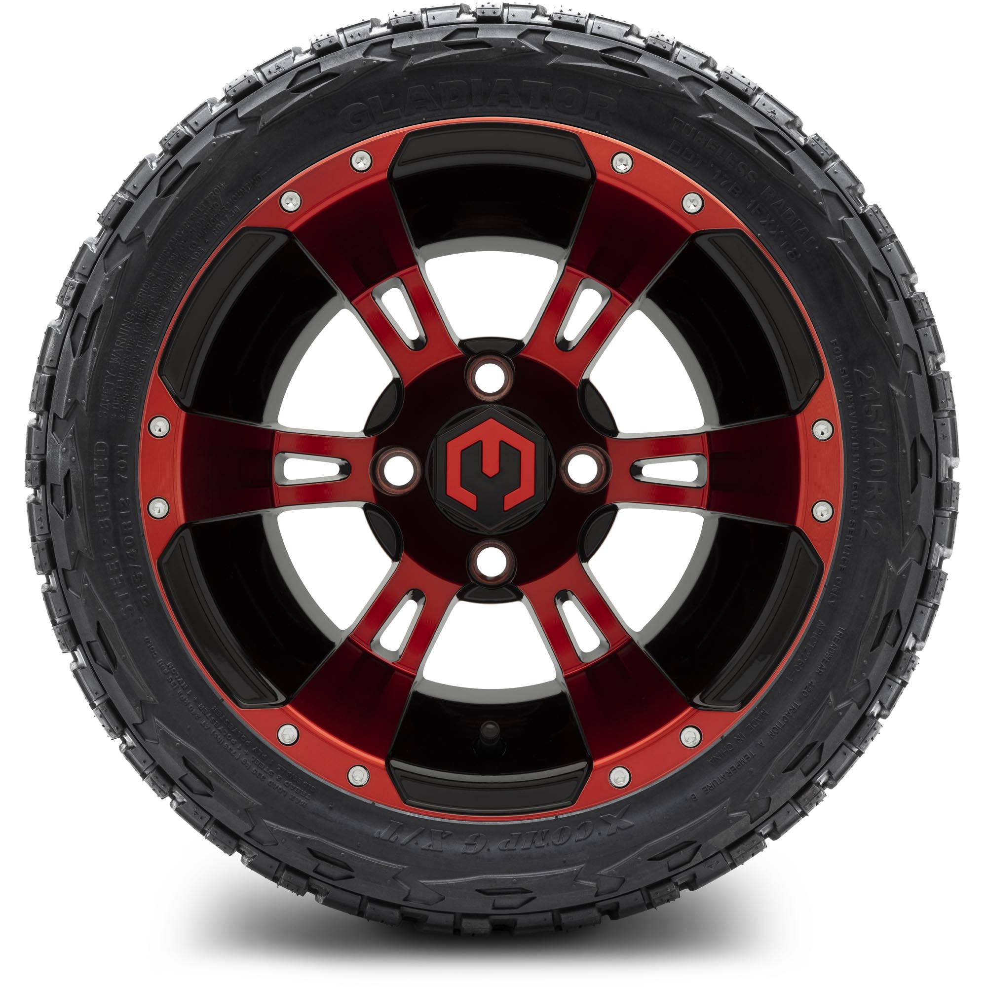 MODZ® 12" Ambush Red and Black - Low Profile Golf Cart Wheel and Tire Combo
