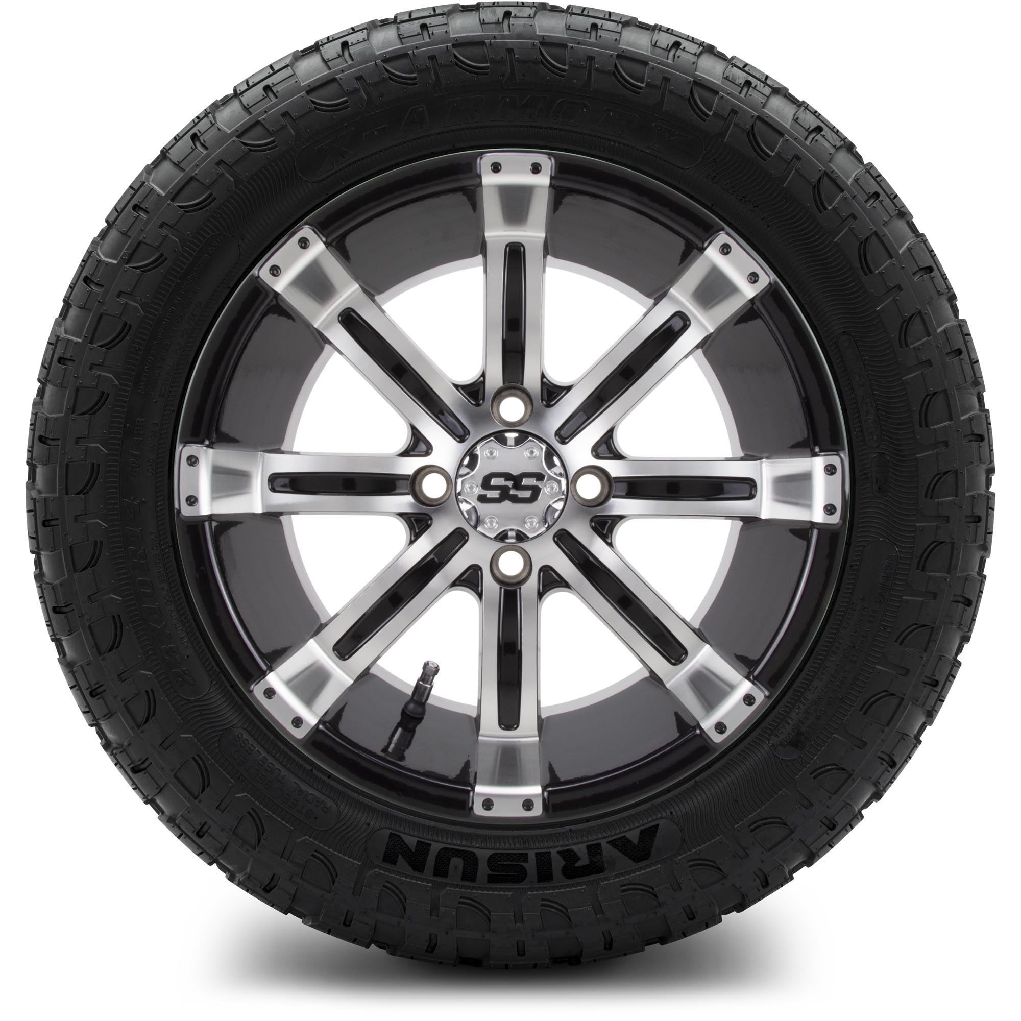 MODZ® 14" Tempest Machined Black - All-Terrain Tires and Golf Cart Wheels Combo