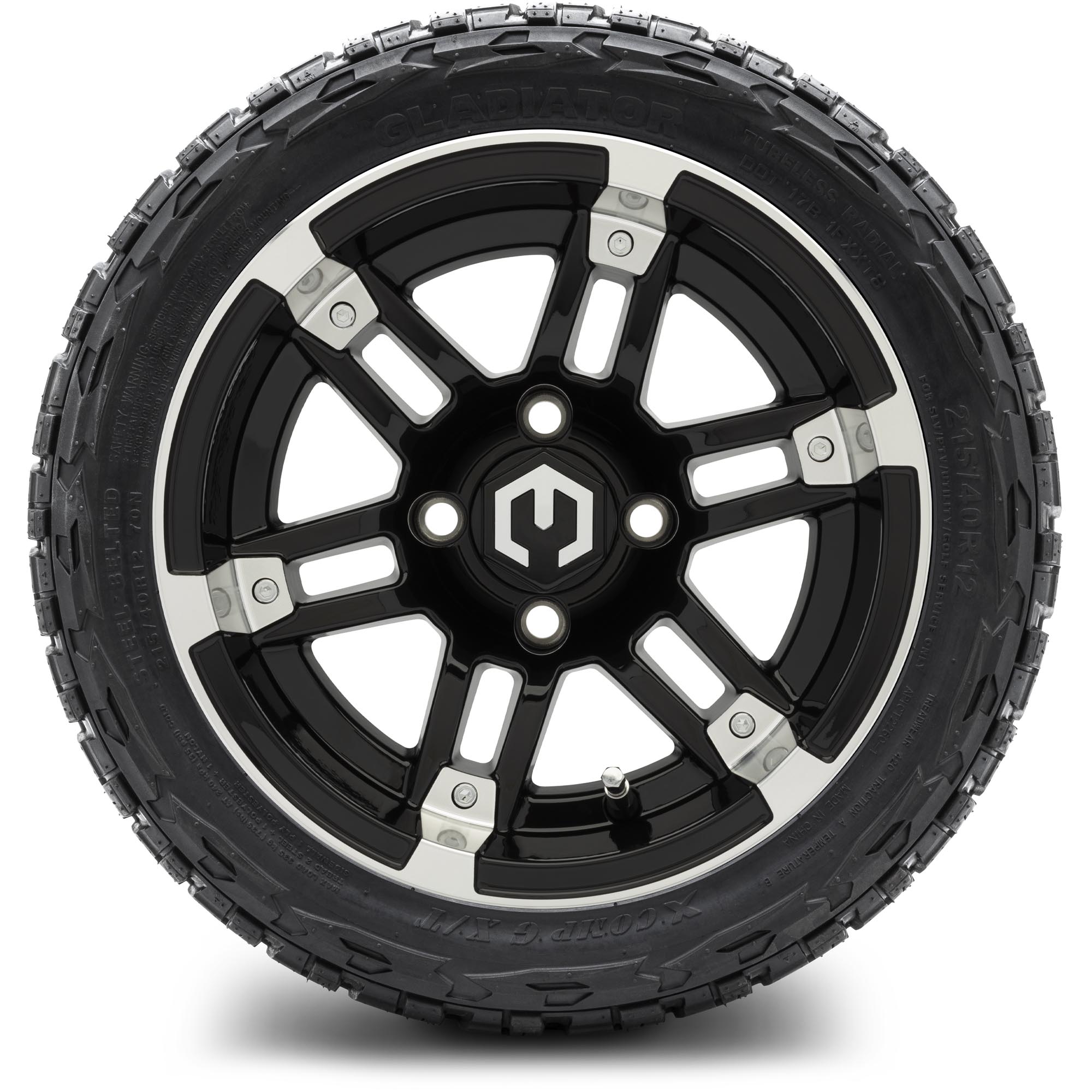 MODZ® 12" Aftershock Machined Black - Low Profile Golf Cart Wheel and Tire Combo