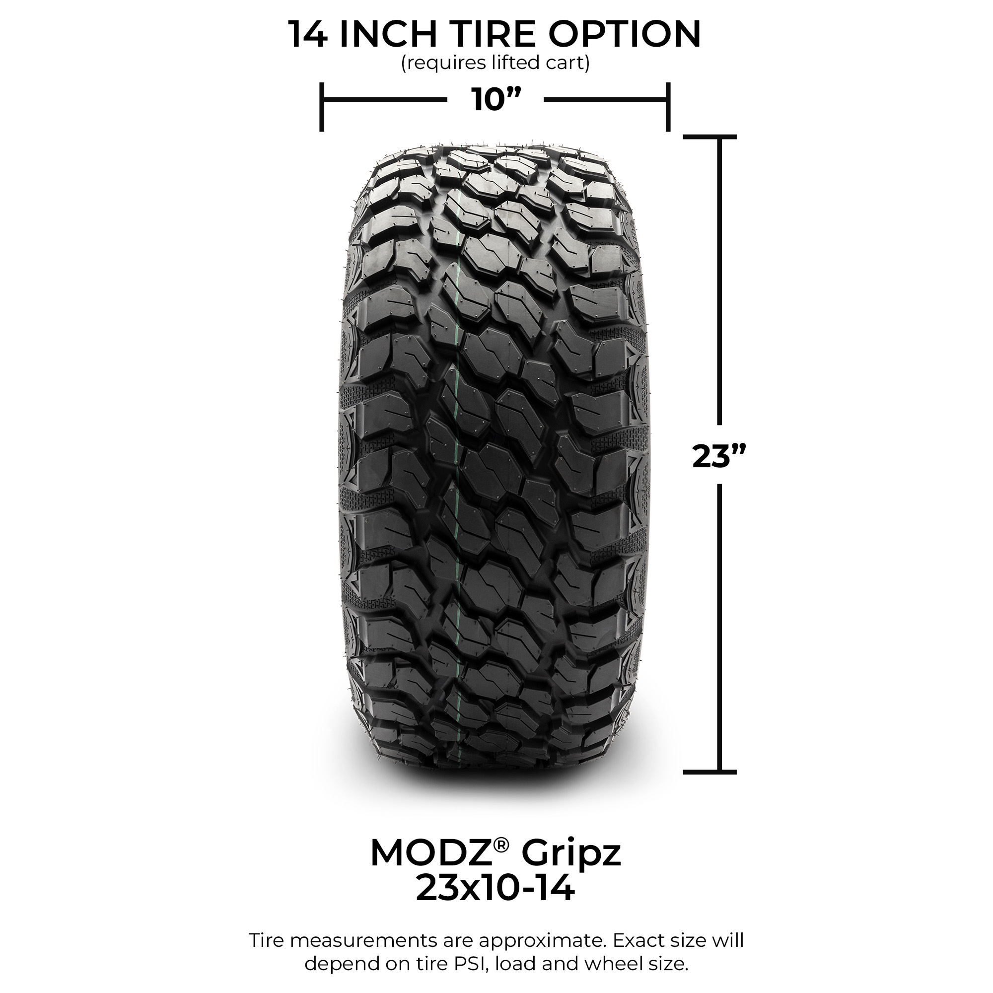 MODZ® 14" Gladiator Glossy Black - All-Terrain Tires and Golf Cart Wheels Combo