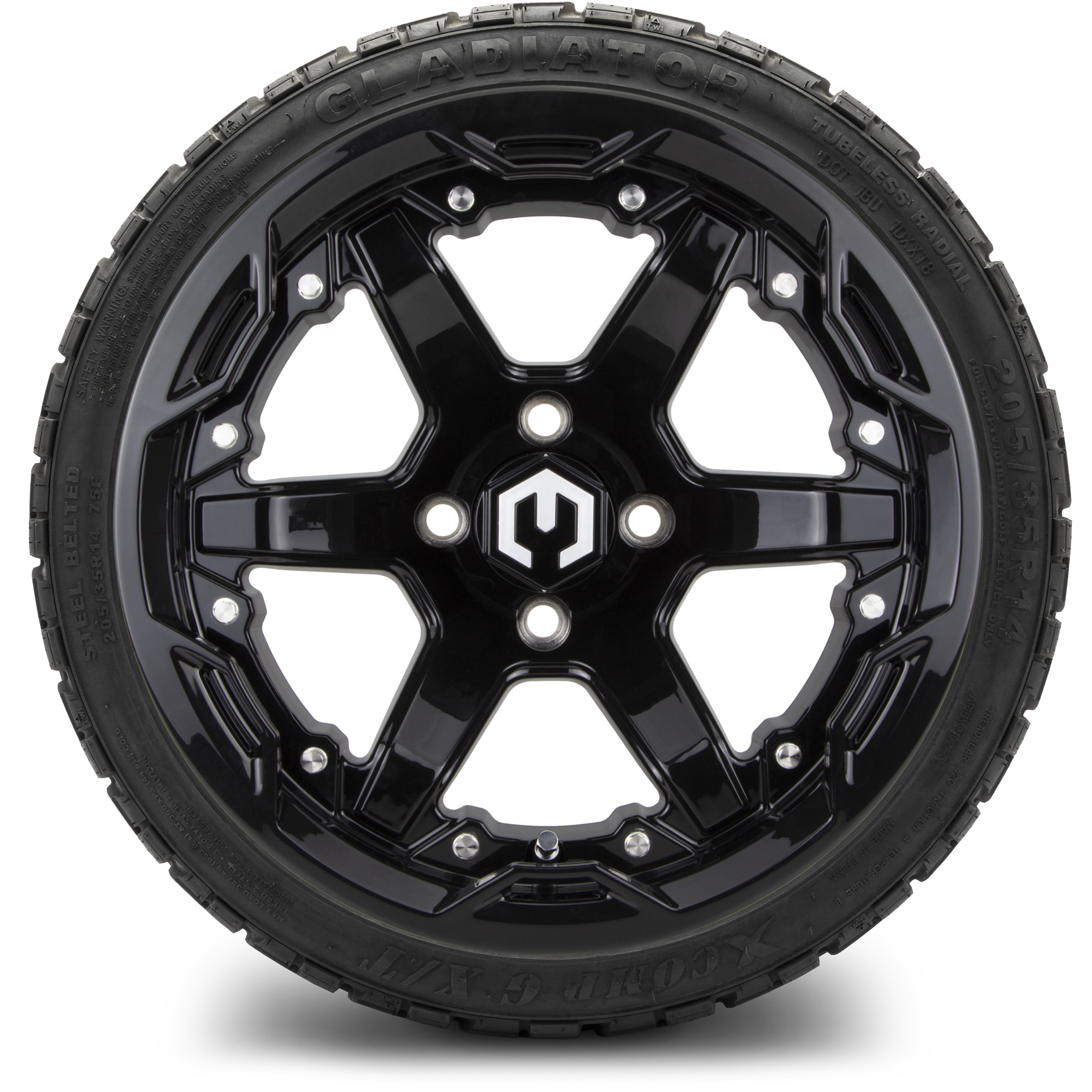 MODZ® 14" Gladiator Glossy Black - Low Profile Golf Cart Tire and Wheel Combo