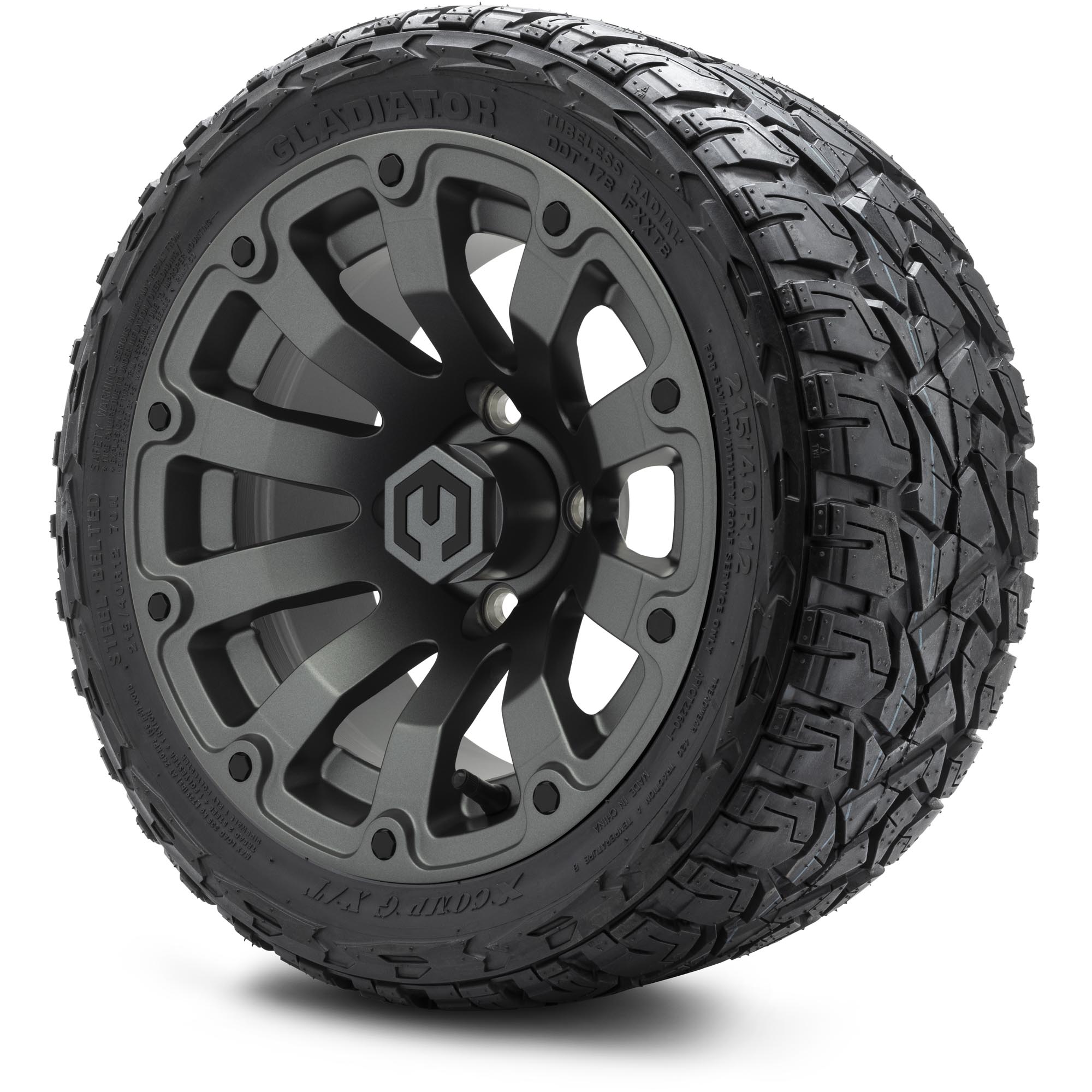 MODZ® 12" Bomber Matte Gunmetal - Low Profile Golf Cart Wheel and Tire Combo