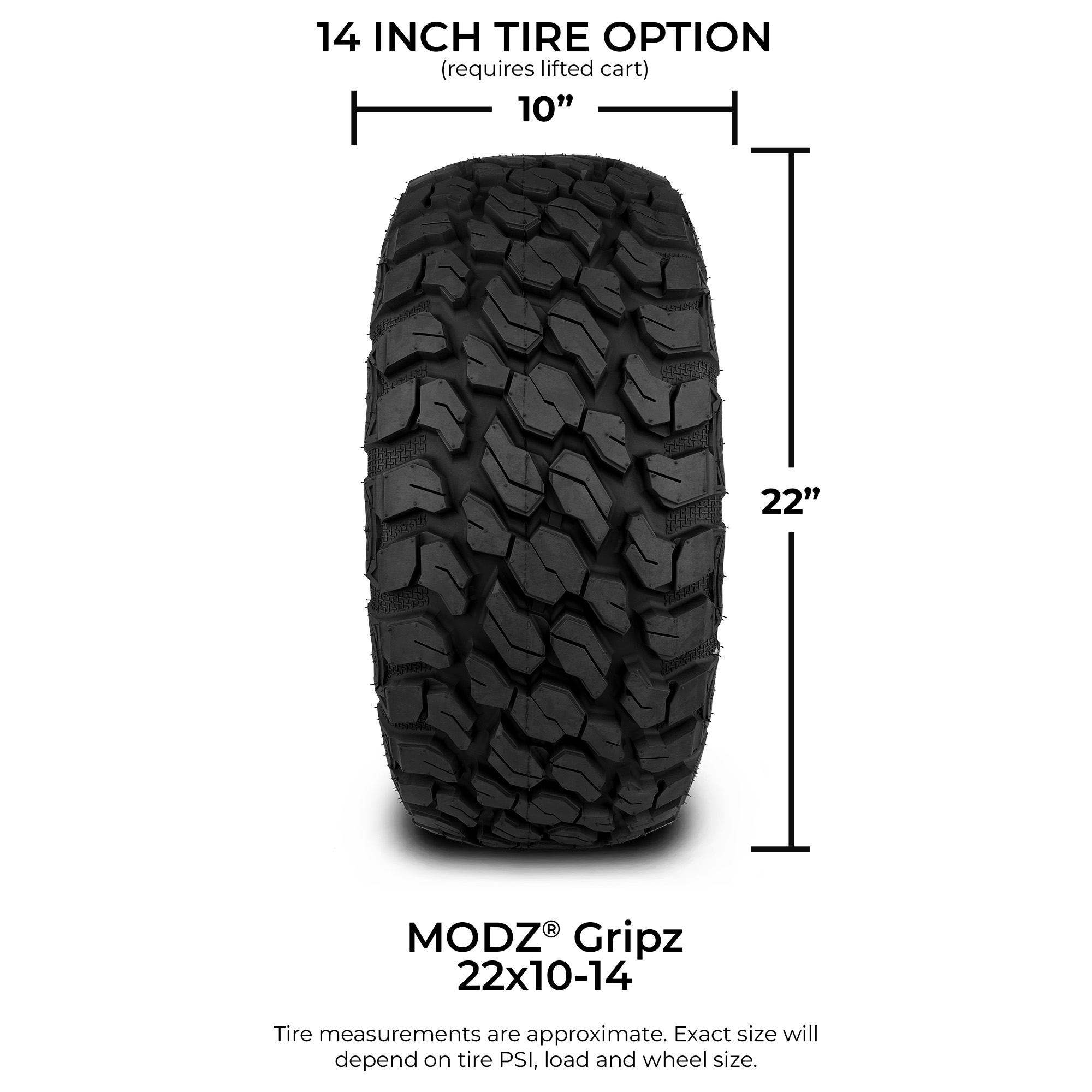 MODZ® 14" Mauler Glossy Black and Red Ball Mill - All-Terrain Tires and Golf Cart Wheels Combo