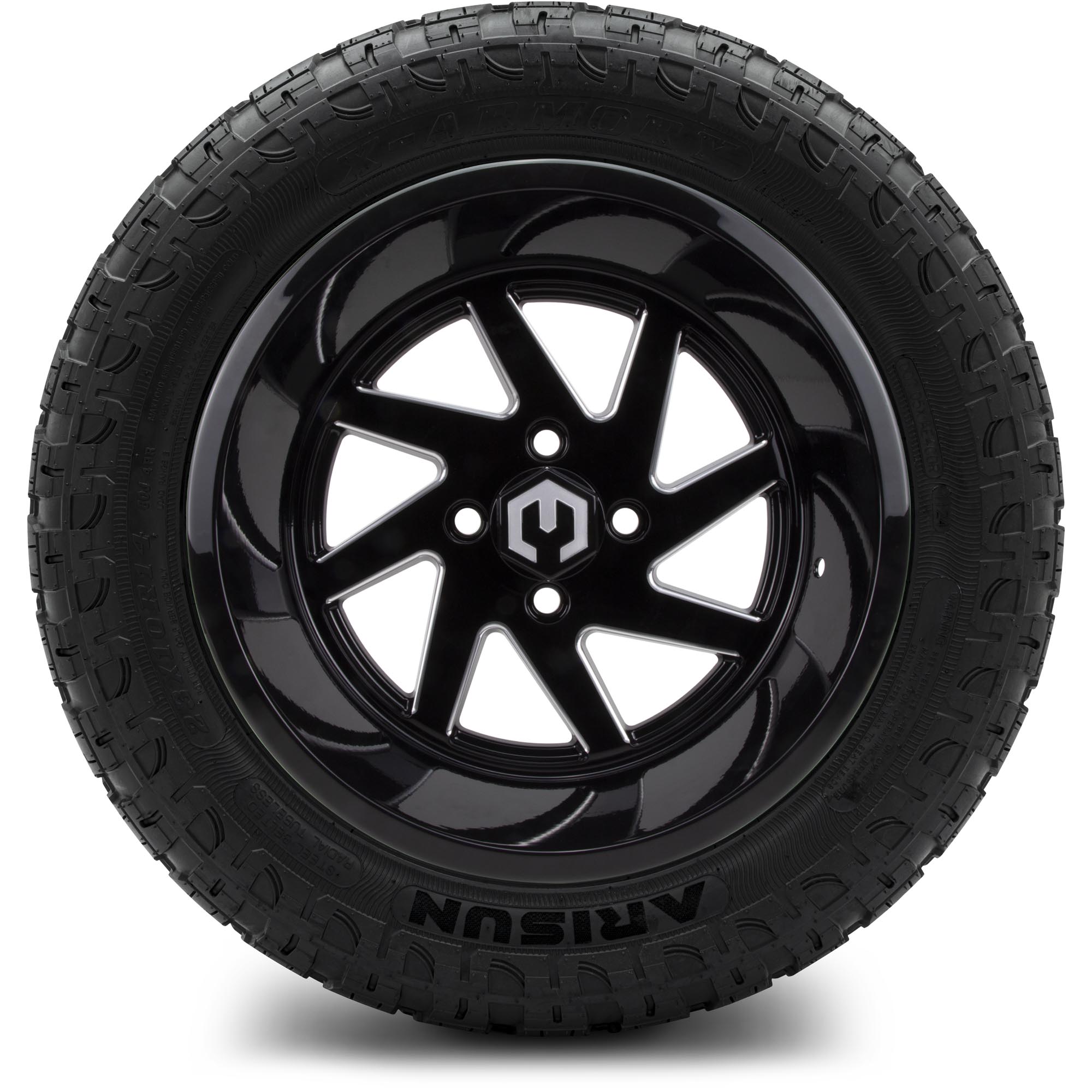 MODZ® 14" Fury Glossy Black with Ball Mill - All-Terrain Tires and Golf Cart Wheels Combo