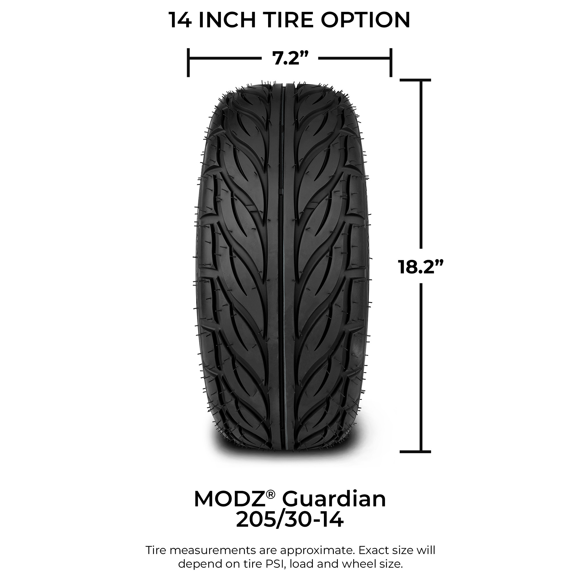 MODZ® 14" Gladiator Machined Black - Low Profile Golf Cart Wheel and Tire Combo