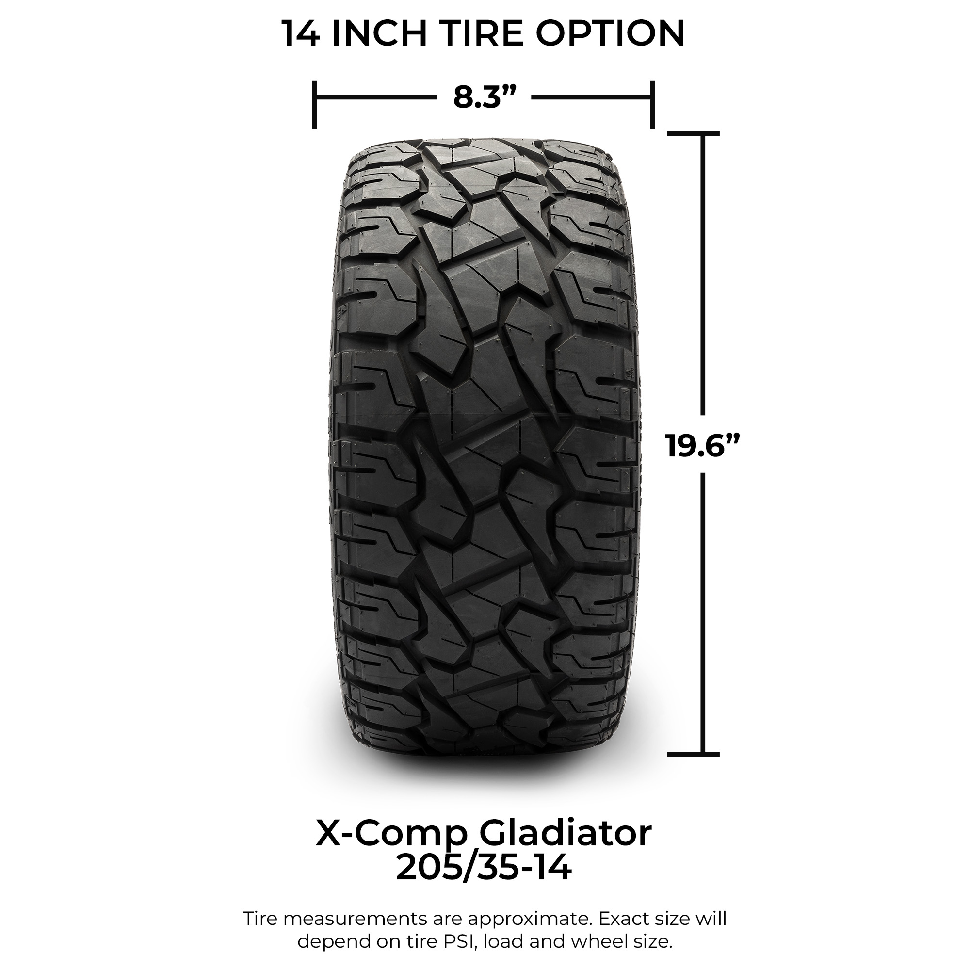 MODZ® 14" Gladiator Machined Black - Low Profile Golf Cart Wheel and Tire Combo