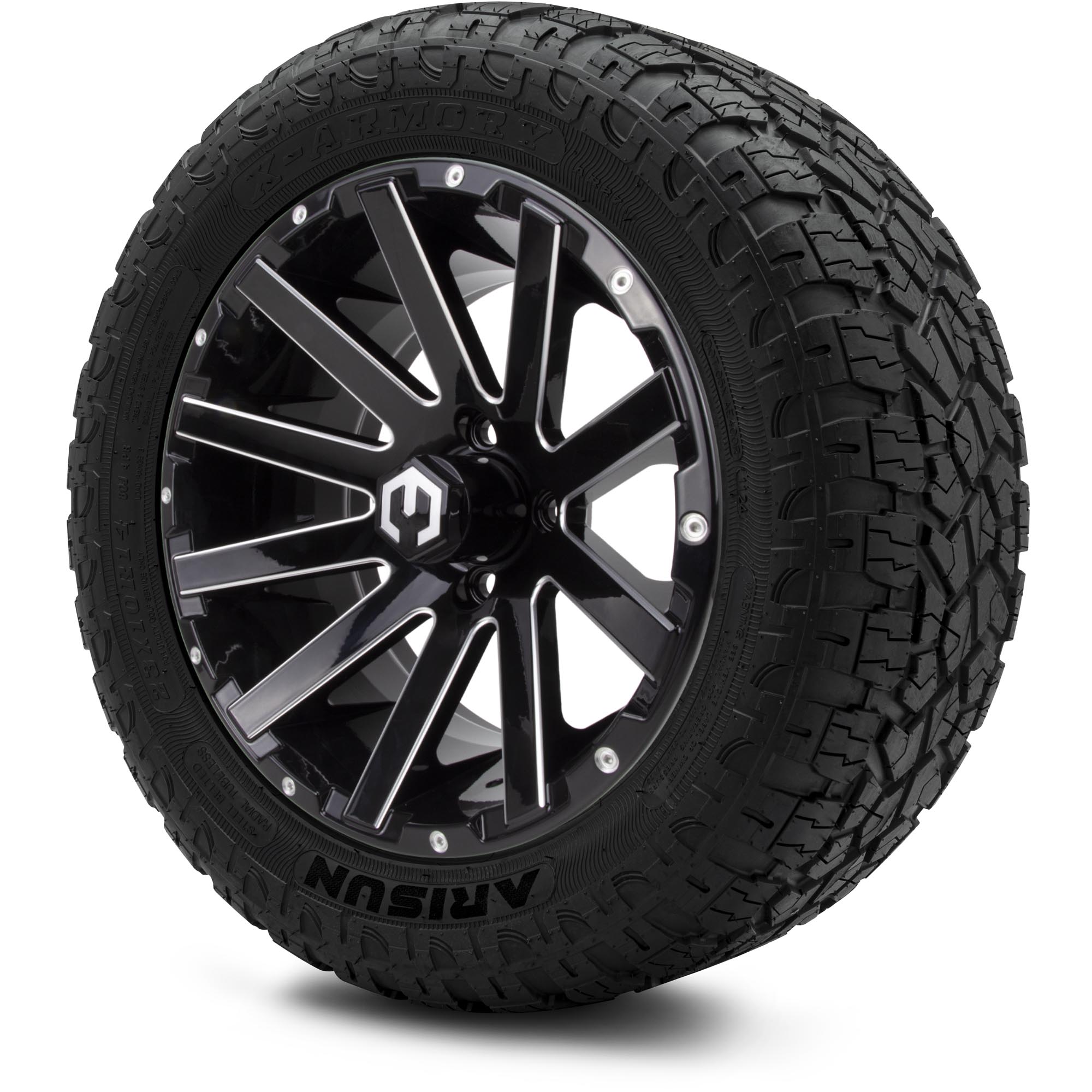MODZ® 14" Mauler Glossy Black Ball Mill - All-Terrain Tires and Golf Cart Wheels Combo