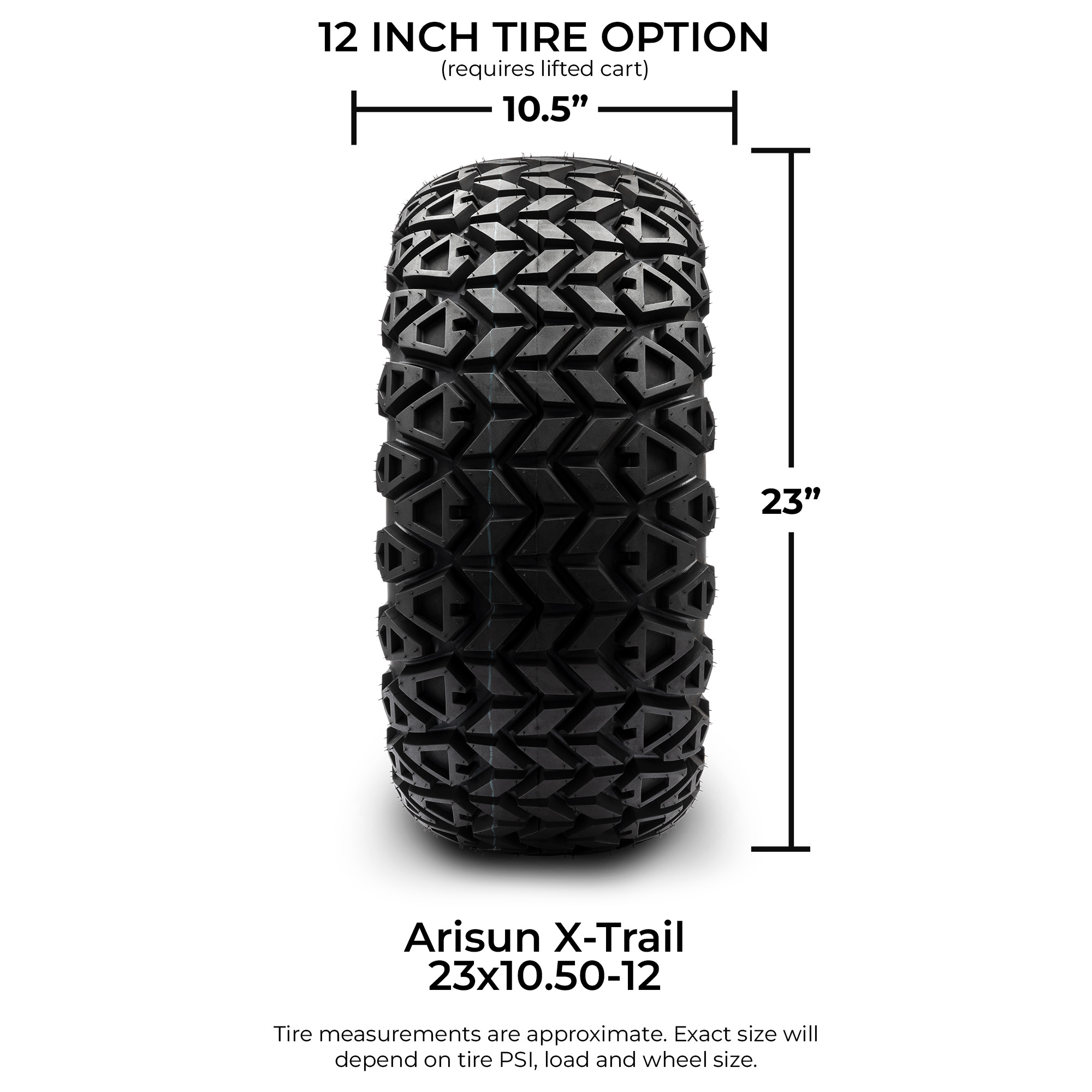 MODZ® 12" Mauler Glossy Black Ball Mill - All-Terrain Tires and Golf Cart Wheels Combo