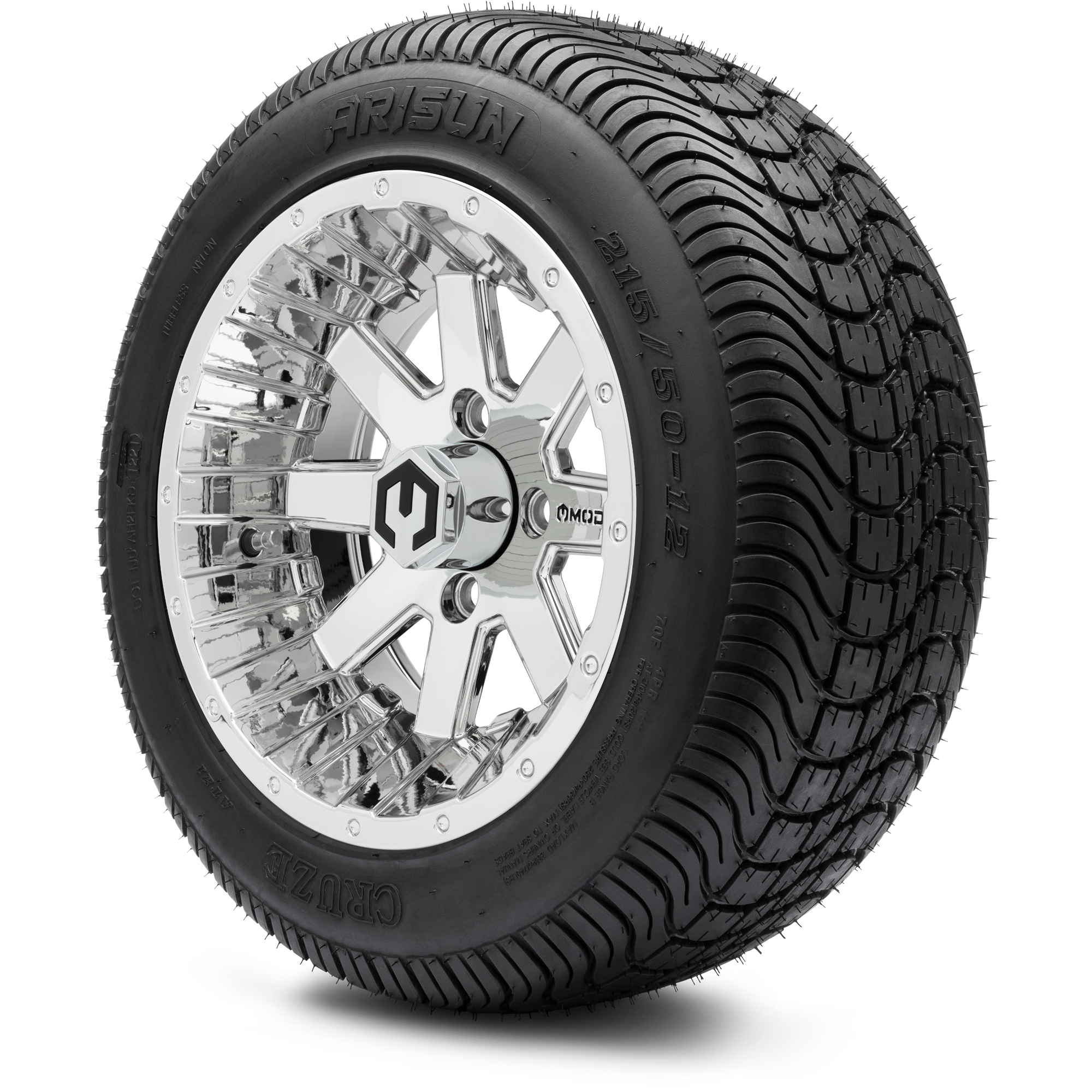 MODZ® 12" Assault Chrome - Low Profile Golf Cart Wheel and Tire Combo
