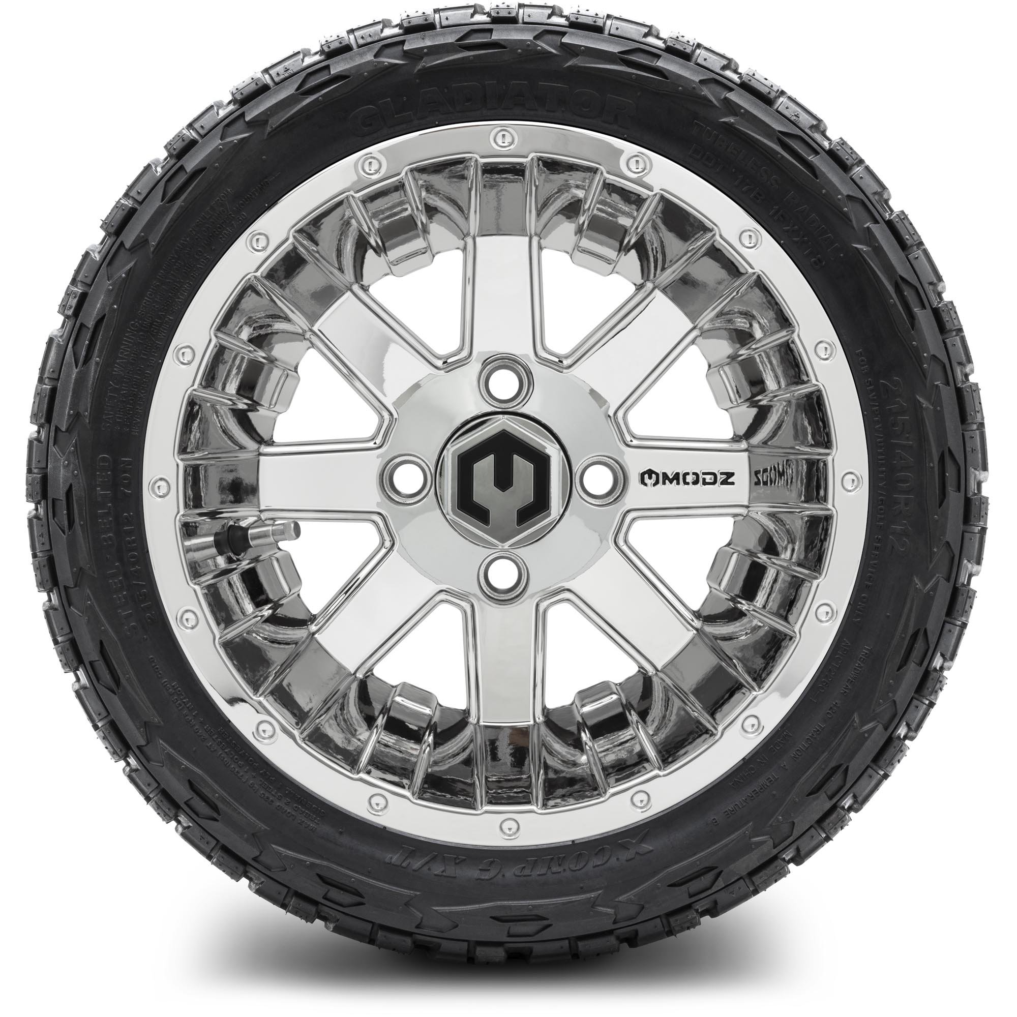 MODZ® 12" Assault Chrome - Low Profile Golf Cart Wheel and Tire Combo
