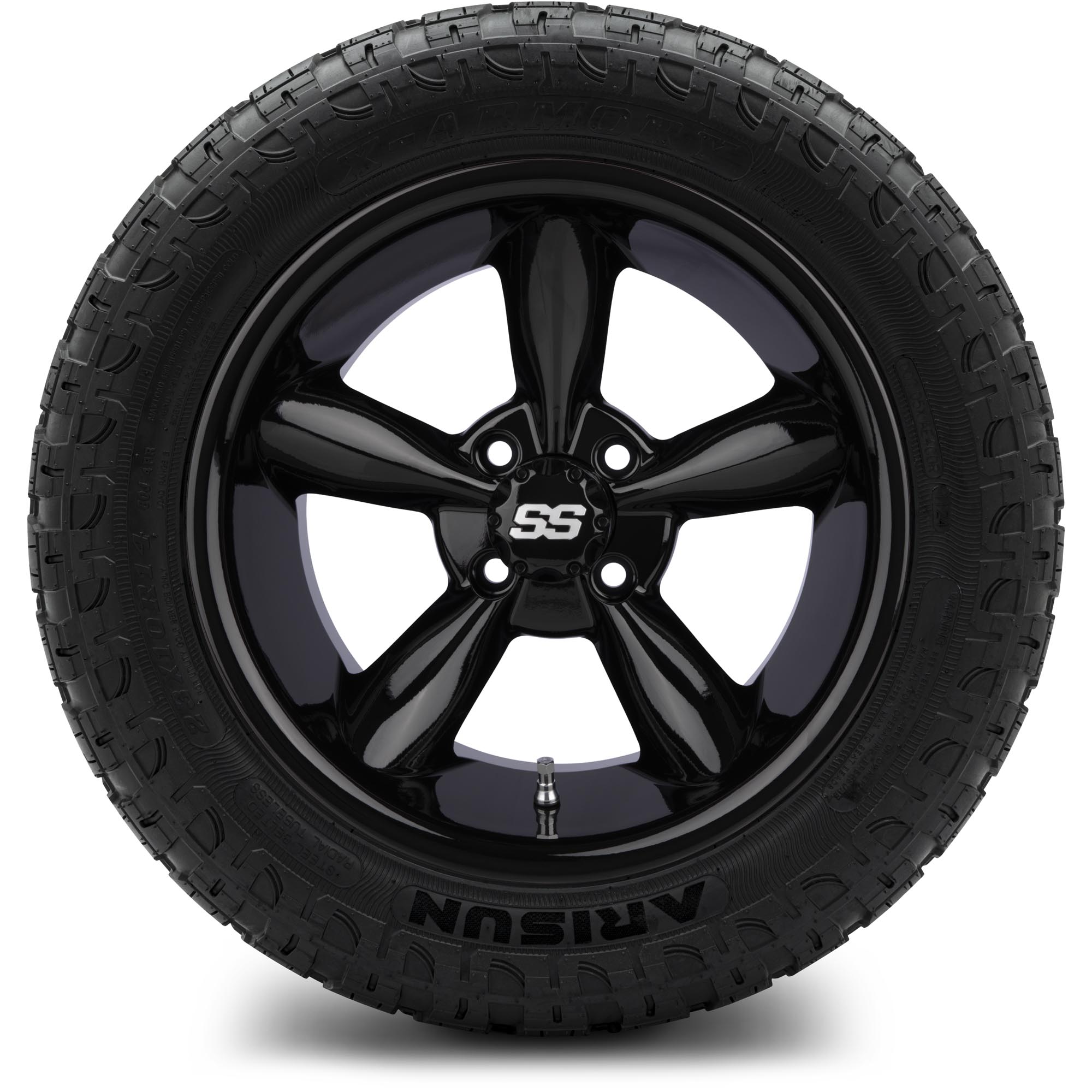 MODZ® 14" Godfather Glossy Black - All-Terrain Tires and Golf Cart Wheels Combo