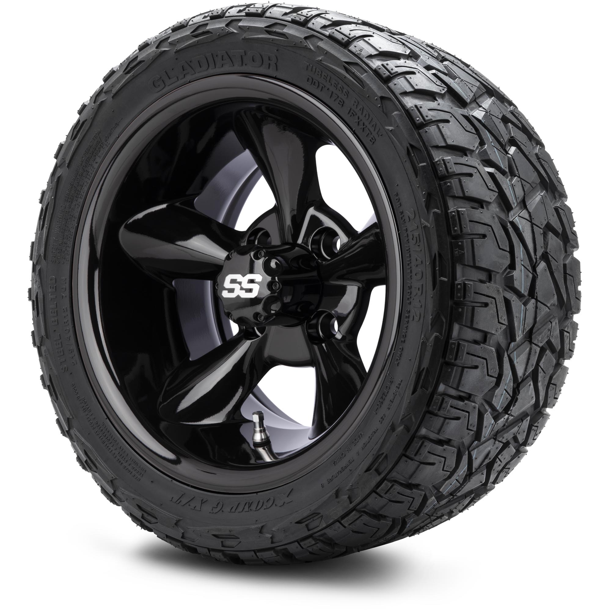 MODZ® 12" Godfather Glossy Black - Low Profile Golf Cart Wheel and Tire Combo