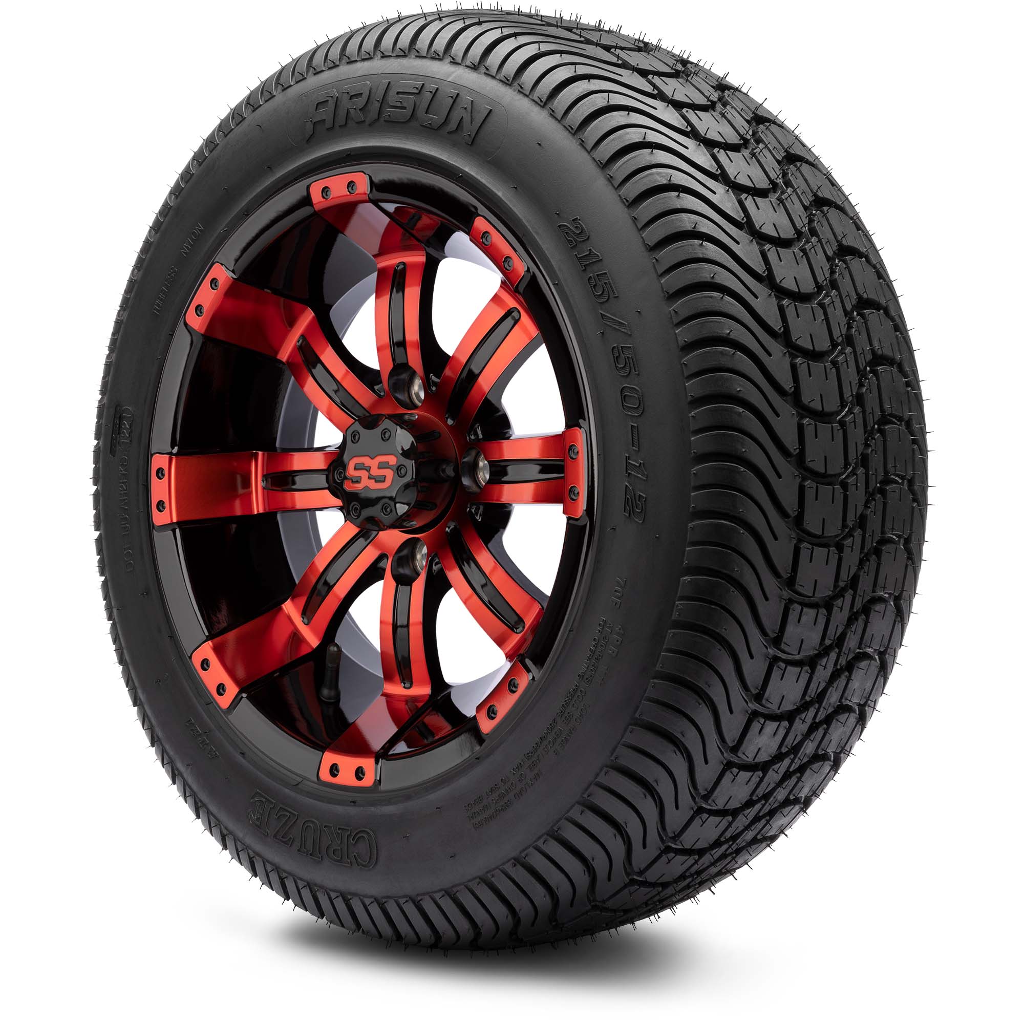 MODZ® 12" Tempest Red and Black - Low Profile Golf Cart Wheel and Tire Combo