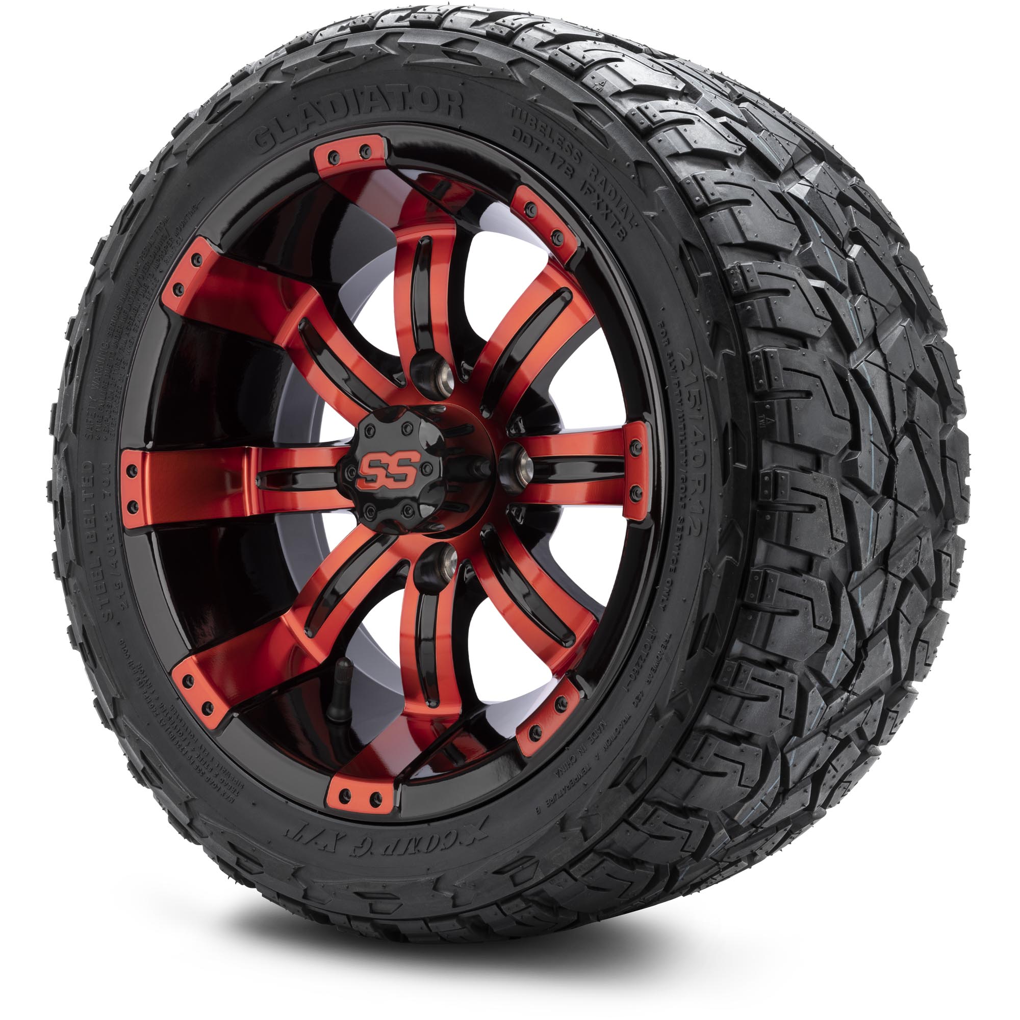 MODZ® 12" Tempest Red and Black - Low Profile Golf Cart Wheel and Tire Combo